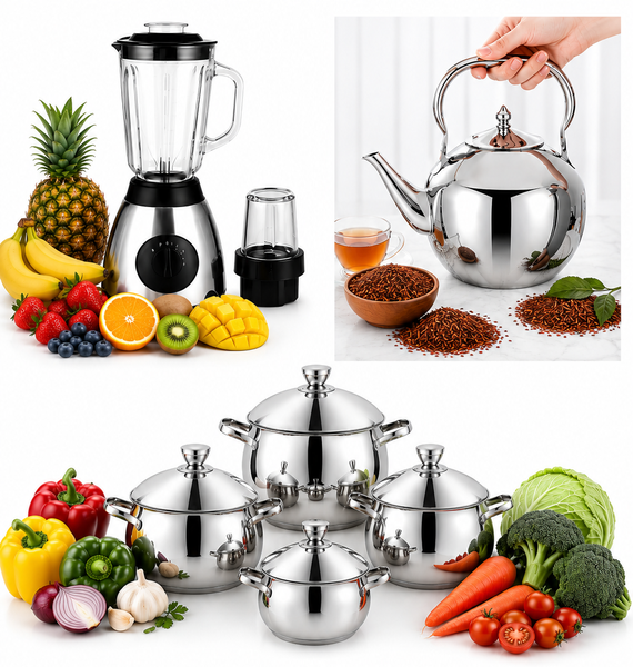 Stainless Steel Kitchen Essentials Kettle, Blender & Pot Combo