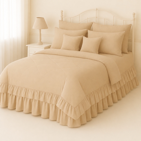 8-Piece Ruffle Quilted Comforter Set Combo -Teal blue