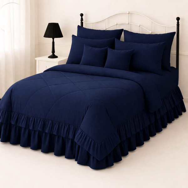 8-Piece Ruffle Quilted Comforter Set Combo -Teal blue