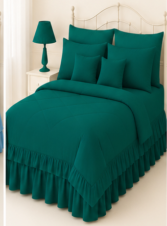 8-Piece Ruffle Quilted Comforter Set Combo -Teal blue