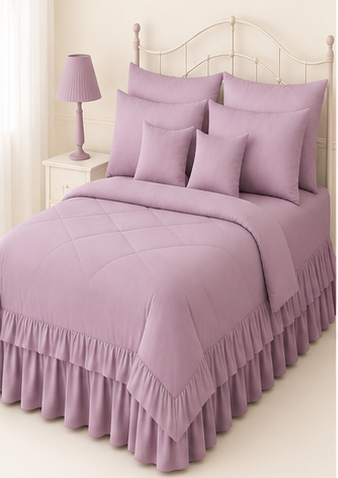 8-Piece Ruffle Quilted Comforter Set Combo -Teal blue