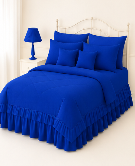 8-Piece Ruffle Quilted Comforter Set Combo -Teal blue