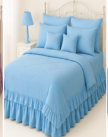 8-Piece Ruffle Quilted Comforter Set Combo -Teal blue