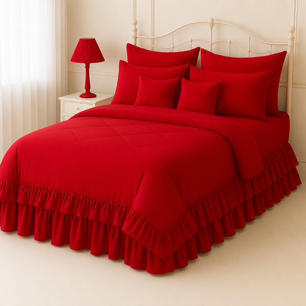 8-Piece Ruffle Quilted Comforter Set Combo -Teal blue