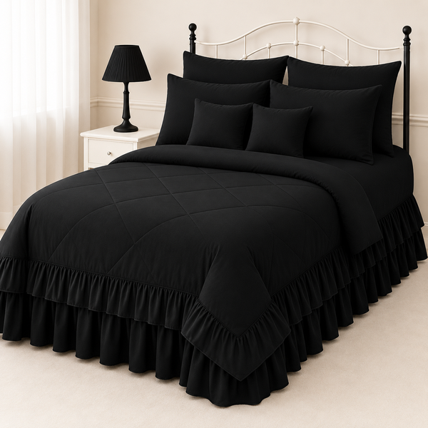8-Piece Ruffle Quilted Comforter Set Combo -Teal blue