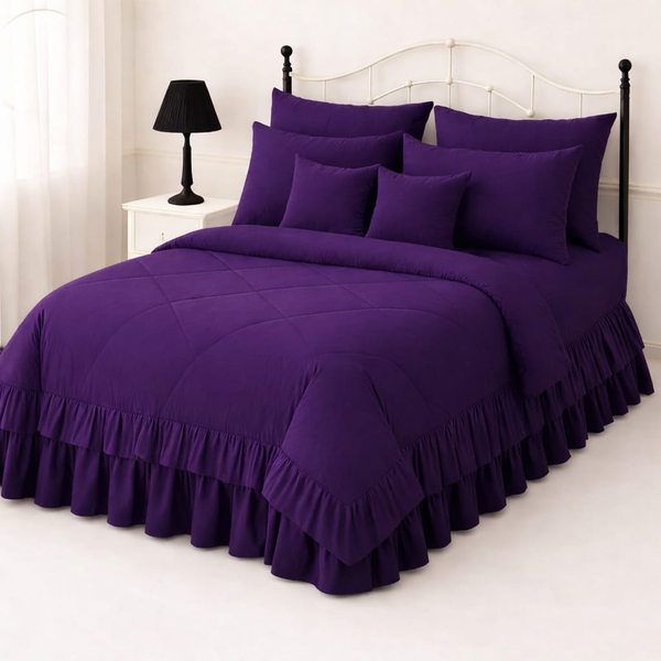 8-Piece Ruffle Quilted Comforter Set Combo -Teal blue
