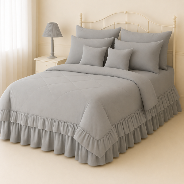 8-Piece Ruffle Quilted Comforter Set Combo -Teal blue