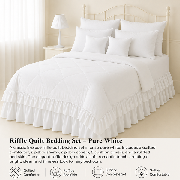 8-Piece Ruffle Quilted Comforter Set Combo -Teal blue