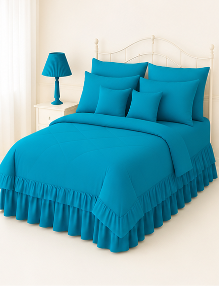 8-Piece Ruffle Quilted Comforter Set Combo -Teal blue