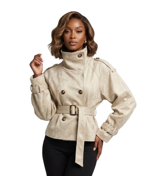 Funnel-Neck Cropped Trench Jacket