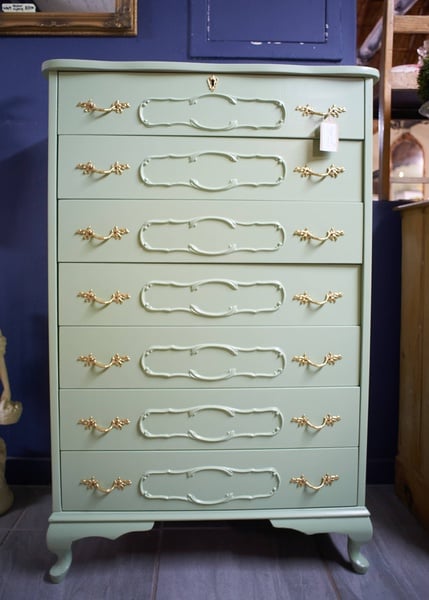 Sage green 7 drawer chest of drawers