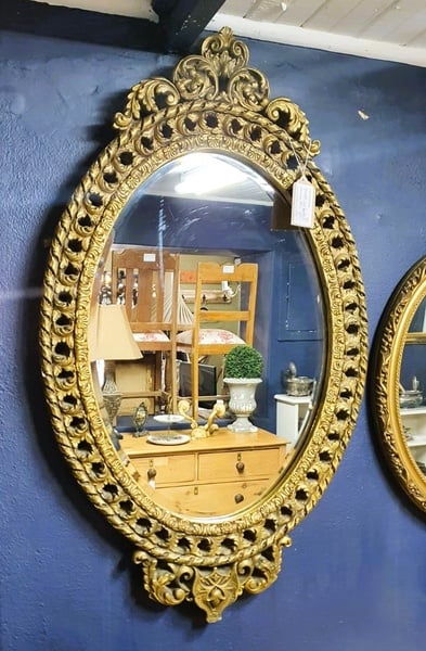 Mirror, oval ornate gold, bevelled