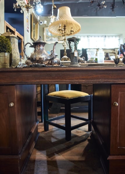 Partners Desk with leather inlay