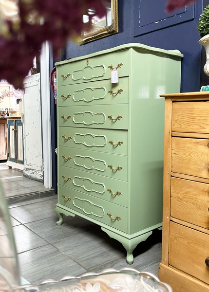 Sage green 7 drawer chest of drawers