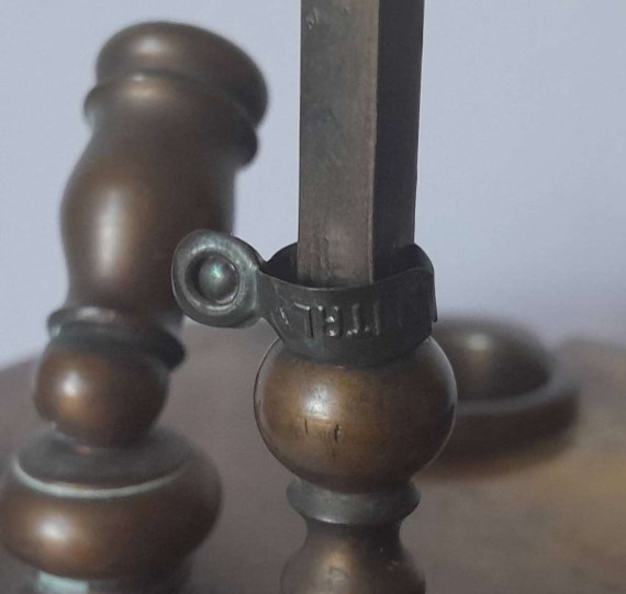 Antique Italian Solid Brass Ink Stand with Adjustable Candle Holder.