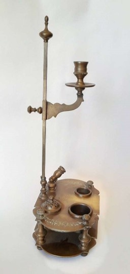 Antique Italian Solid Brass Ink Stand with Adjustable Candle Holder.