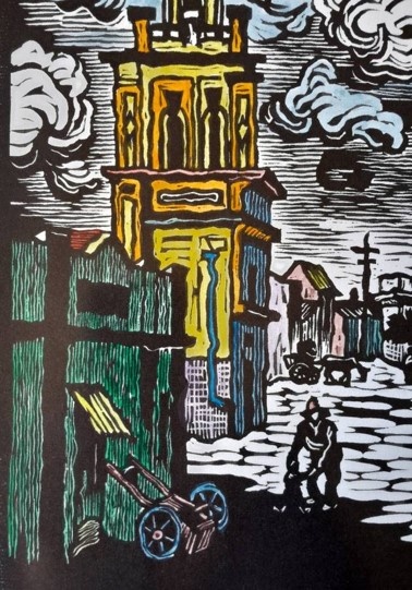 Gregoire Boonzaier District Six Hand-Coloured Linocut. Signed and Dated. Framed (47 x 35cm).
