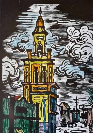 Gregoire Boonzaier District Six Hand-Coloured Linocut. Signed and Dated. Framed (47 x 35cm).
