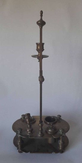 Antique Italian Solid Brass Ink Stand with Adjustable Candle Holder.