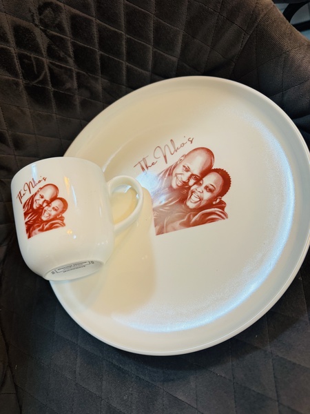Portrait personalised mug and plate