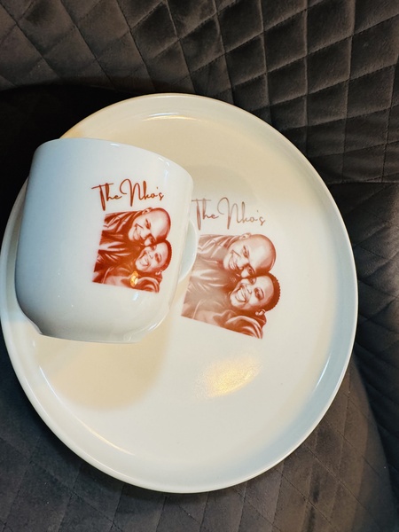 Portrait personalised mug and plate