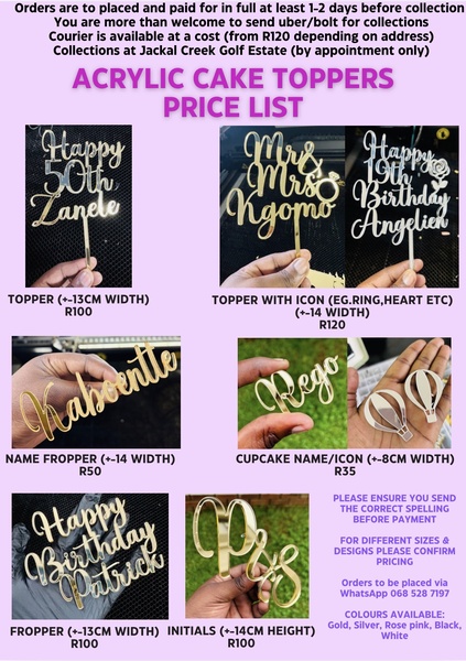 Acrylic Cake Toppers and Froppers