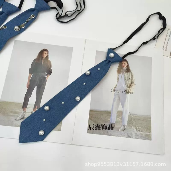 Denim Pearl Embellished Tie