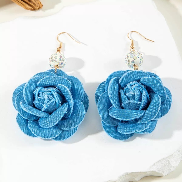 Denim Flower Statement Earrings