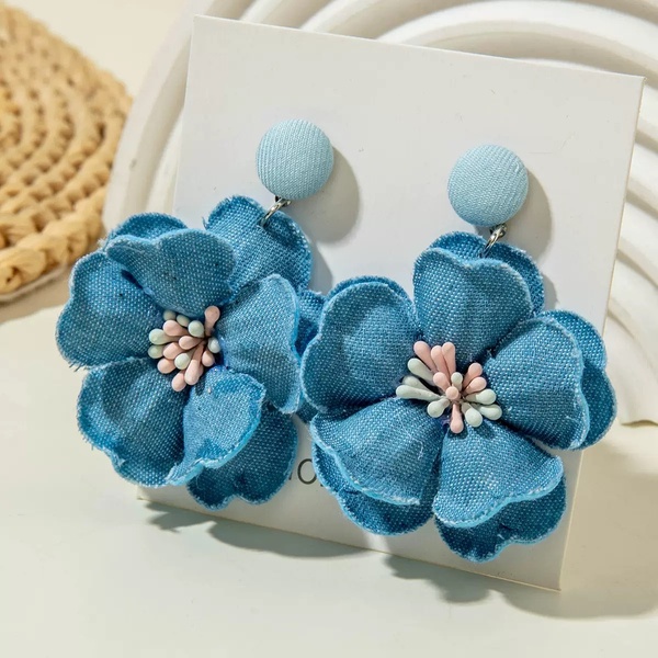 Denim Flower Statement Earrings