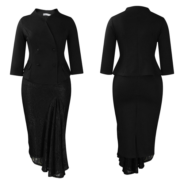 Elegant Black Two-Piece Skirt Suit