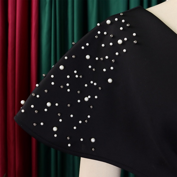 Elegant Black Pearl-Embellished Midi Dress