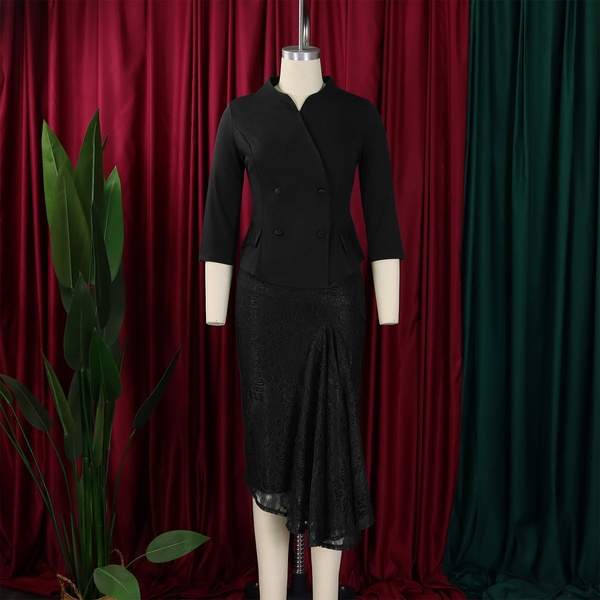 Elegant Black Two-Piece Skirt Suit