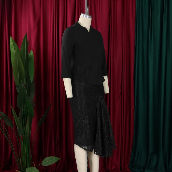 Elegant Black Two-Piece Skirt Suit