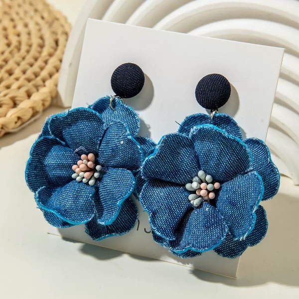 Denim Flower Statement Earrings