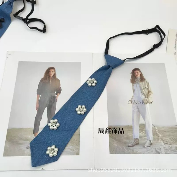 Denim Pearl Embellished Tie