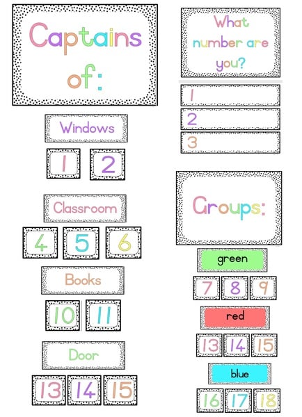 Pastel Black Dots Classroom Jobs / Groups