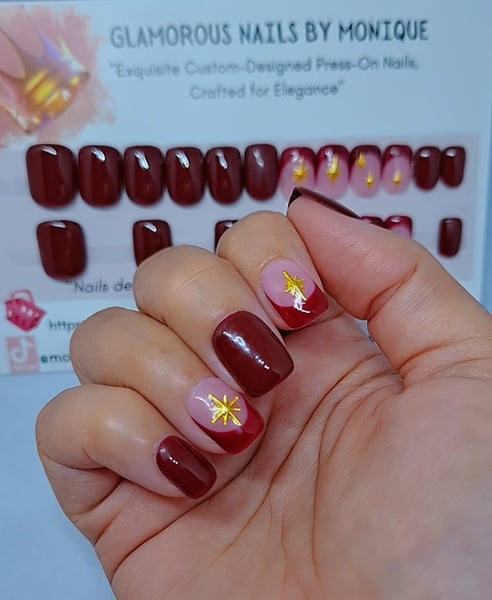 Short Square - Rich Burgundy Soft Blush Nail Set