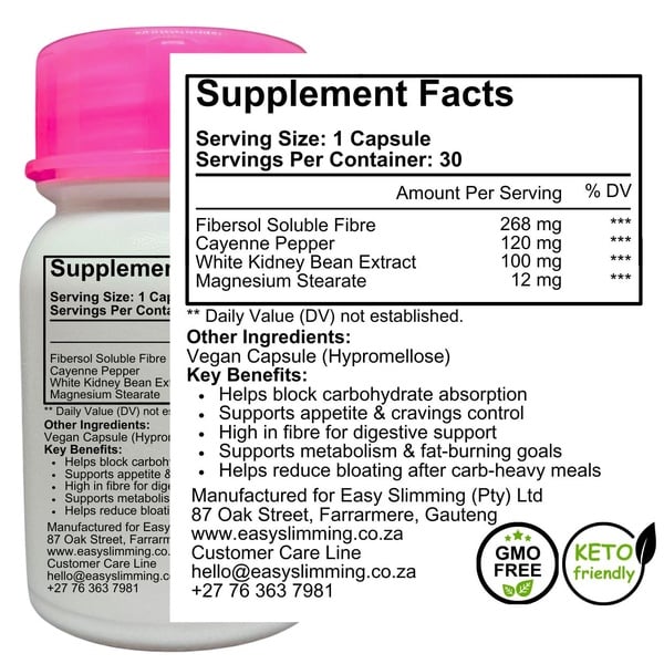 CarbLift weight management supplement featuring White Kidney Bean Extract, Fibersol fibre and Cayenne Pepper to support digestion and cravings control