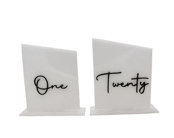 Perspex White Table Number Signs 1-20 from R1699.99 - HM18320 ()