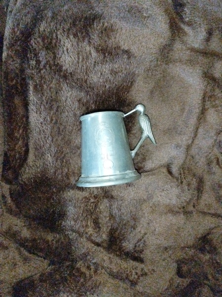 Hallmarked Sheffield Pewter Stork Baby Mug.