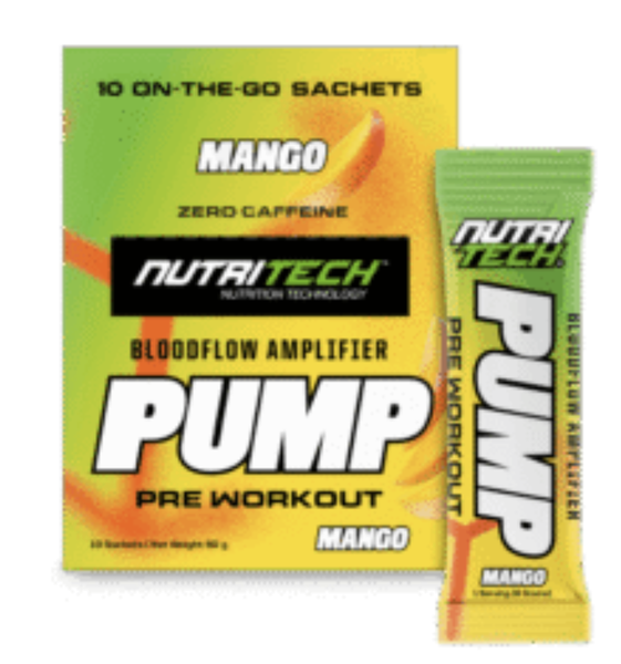 PUMP Stimulant-Free Pre-Workout – 10 Sachets (Mango Flavour)