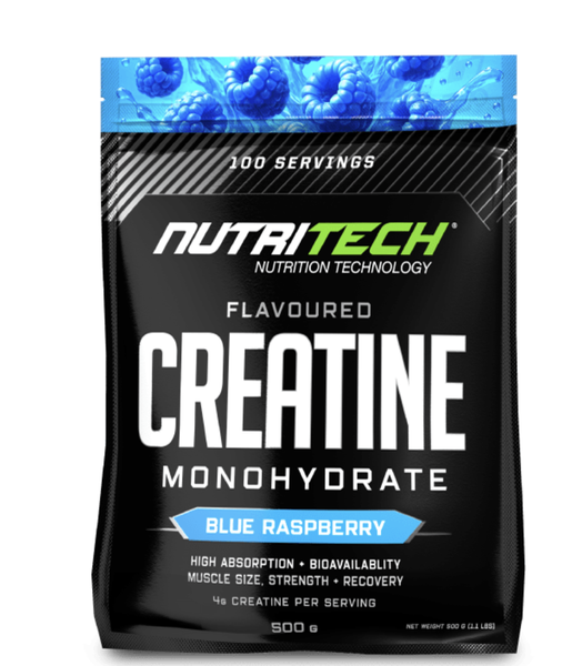 NUTRITECH CREATINE MONOHYDRATE – Flavored – 100 Servings (500g) (Blue Raspberry(