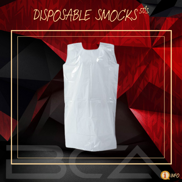 DISPOSABLE PLASTIC SMOCK WHITE 30mic (50pp)